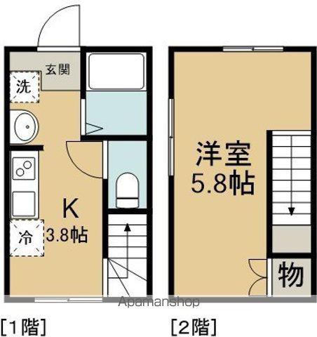 サンフラット坂戸(1K/1階)の間取り写真