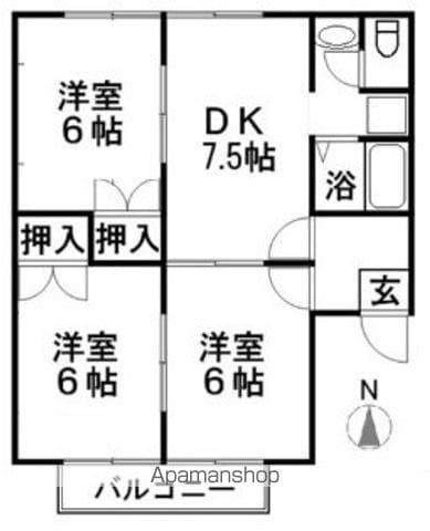 ルーガルリンド若宮 A棟(3DK/1階)の間取り写真