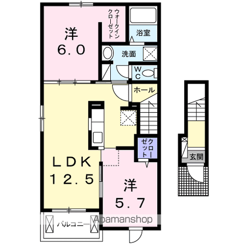 ベルグランデ宮前A(2LDK/2階)の間取り写真