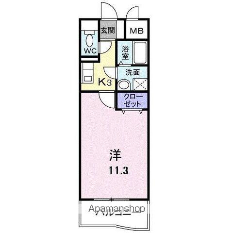 グランディールF(1K/3階)の間取り写真