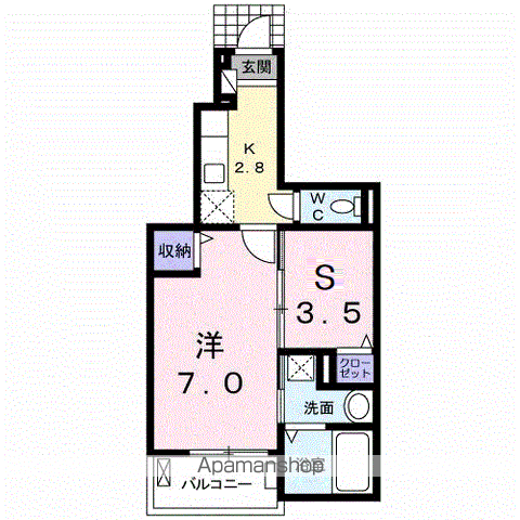 サウスウィンドⅡ(1K/1階)の間取り写真