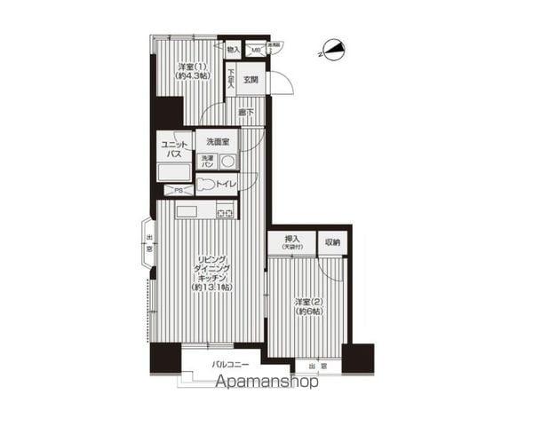 ライオンズマンション本町通第2(2LDK/5階)の間取り写真