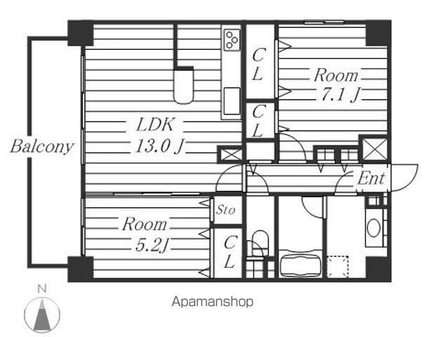 グランディール名古屋(2LDK/7階)の間取り写真