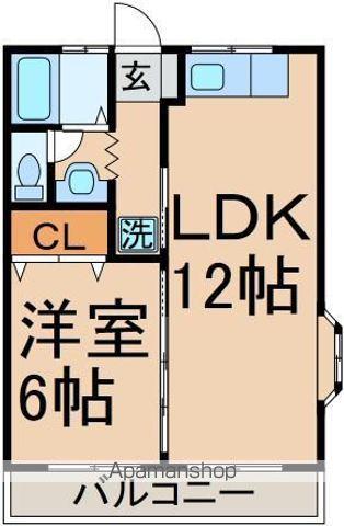 シャトル若葉(1LDK/2階)の間取り写真