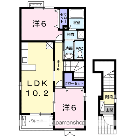 リバーサイド パイナス(2LDK/2階)の間取り写真
