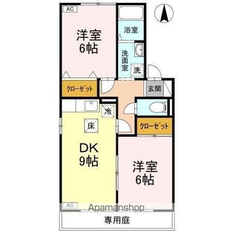 グレイス・ハイツ B棟(2DK/1階)の間取り写真