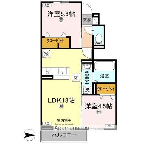 オリエンタルコート南田宮(2LDK/1階)の間取り写真