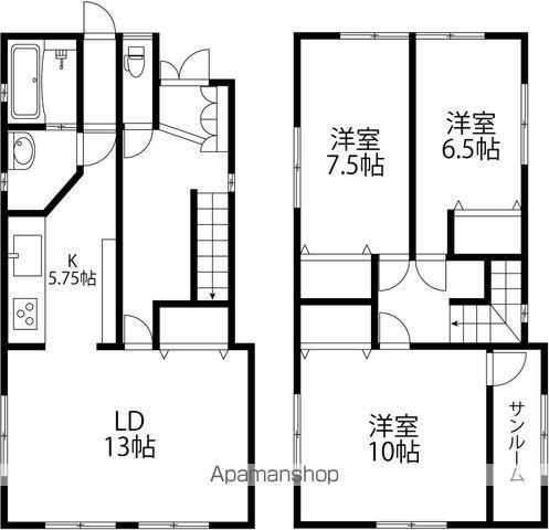 ＩＲいしかわ鉄道 金沢駅 バス乗車時間：20分 藤江バス停で下車 徒歩5分 2階建 築23年(3LDK)の間取り写真