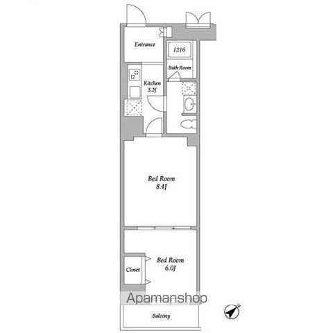 エスティメゾン東新宿(2K/1階)の間取り写真
