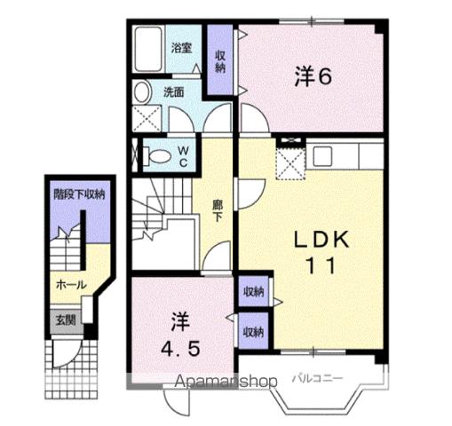 クレストール来山B(2LDK/2階)の間取り写真