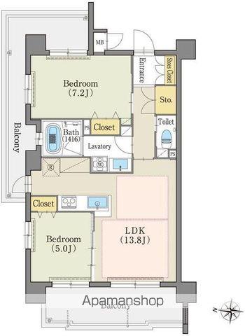 テラッツァ白壁(2LDK/1階)の間取り写真