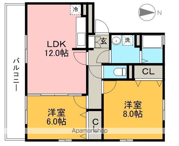 コートドール海老ノ丸 B棟(2LDK/2階)の間取り写真