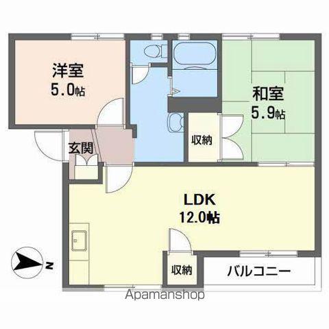 リバーサイドⅡ A棟(2LDK/1階)の間取り写真