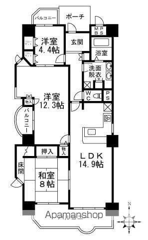 メロデイーハイム緑橋(3LDK/3階)の間取り写真