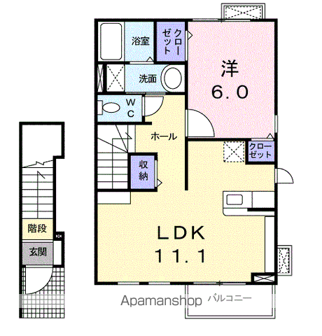 ヴィラ エスポワールⅡ(1LDK/2階)の間取り写真