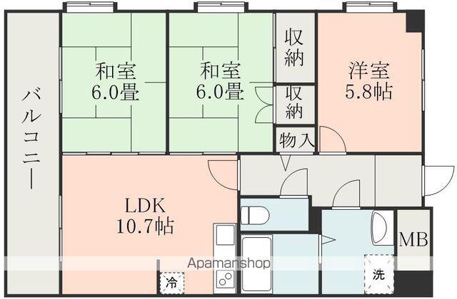 第3甲斐田ハイツ(3LDK/8階)の間取り写真