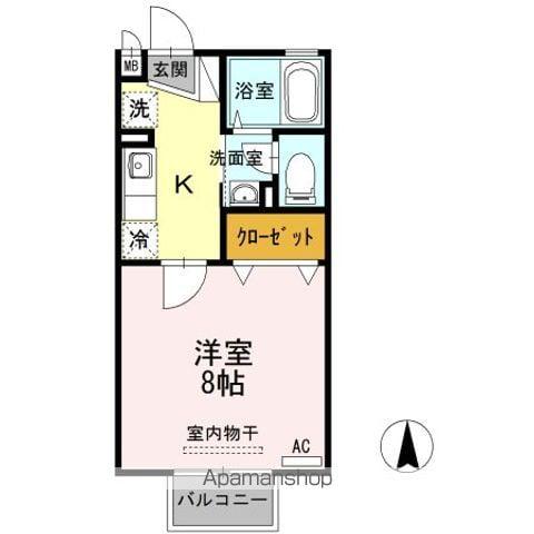 ベルシャトル C棟(1K/2階)の間取り写真