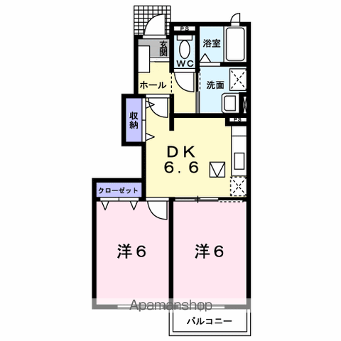 カノン A(2DK/1階)の間取り写真