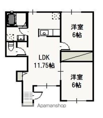 アロース牟佐(2LDK/1階)の間取り写真