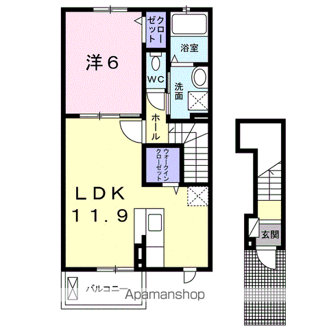 ルーチェⅠ(1LDK/2階)の間取り写真