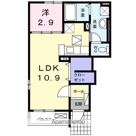 プロムナードオオクラ(1LDK/1階)の間取り写真