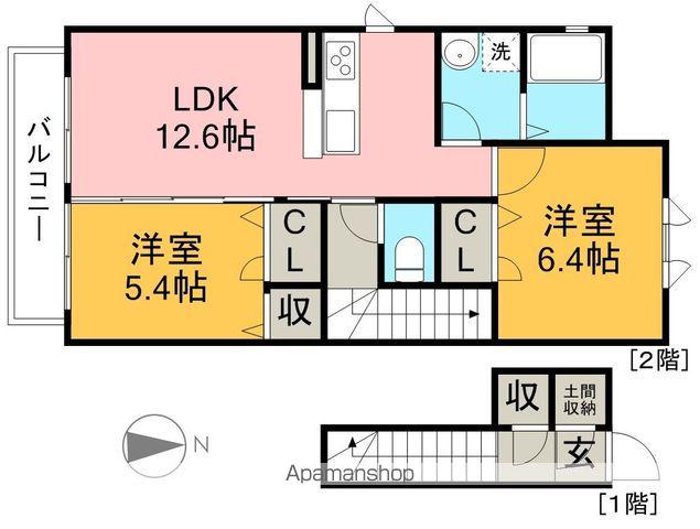 シャーメゾンかすみA棟(2LDK/2階)の間取り写真