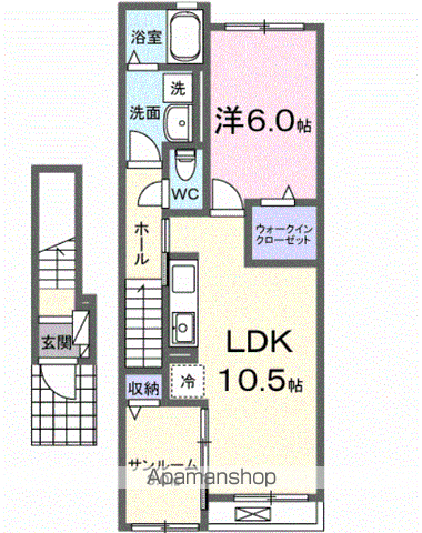 ヒューマンガーデン アンヴェル(1LDK/2階)の間取り写真