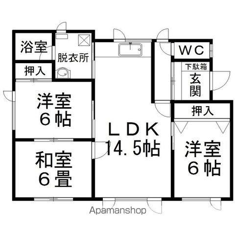石北本線 北見駅 バス乗車時間：20分 夕陽ヶ丘８号線バス停で下車 徒歩5分 1階建 築28年(3LDK)の間取り写真