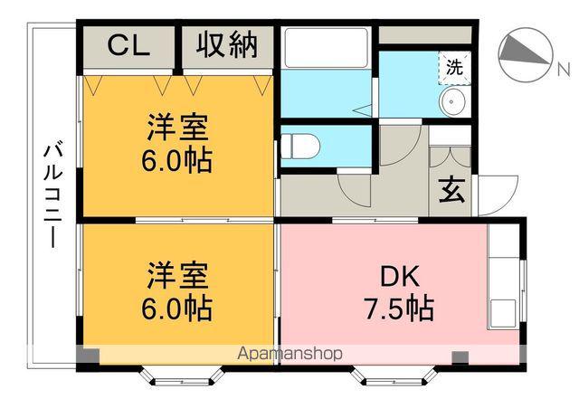 ハイツハピィバリーⅡ D棟(2DK/2階)の間取り写真