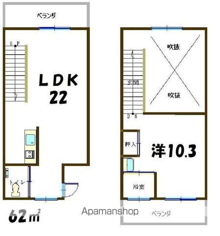 メゾネットおかっぱ(1LDK/3階)の間取り写真