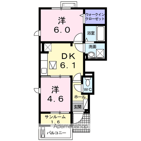 プラシードⅠ(2DK/1階)の間取り写真