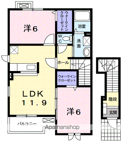 グランデKⅡB(2LDK/2階)の間取り写真