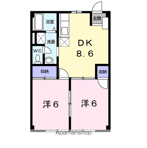 カーサ・ハル美(2DK/1階)の間取り写真