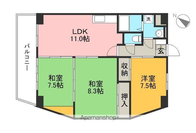 とさでん交通後免線 舟戸駅 徒歩6分 11階建 築33年(3LDK/3階)の間取り写真