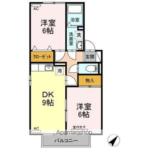 ウィング青山Ⅱ(2LDK/1階)の間取り写真