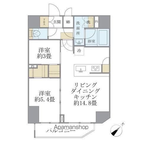 アジールコート町屋(2LDK/13階)の間取り写真