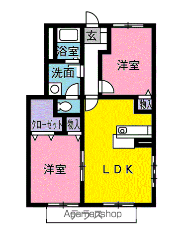 サンパティークB(2LDK/1階)の間取り写真