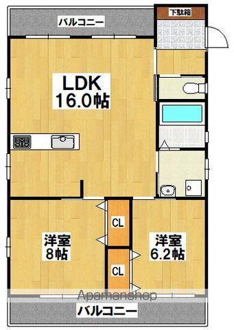 レジデンスコート帝塚山(2LDK/2階)の間取り写真