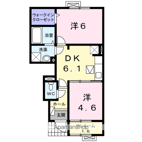 サナンドイースト B(2DK/1階)の間取り写真