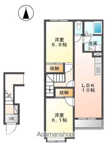 クレシア南黒田(2LDK/2階)の間取り写真