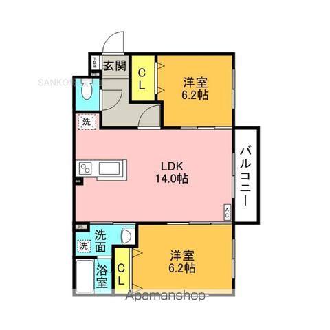 ヴィビひばりが丘Ⅱ(2LDK/3階)の間取り写真