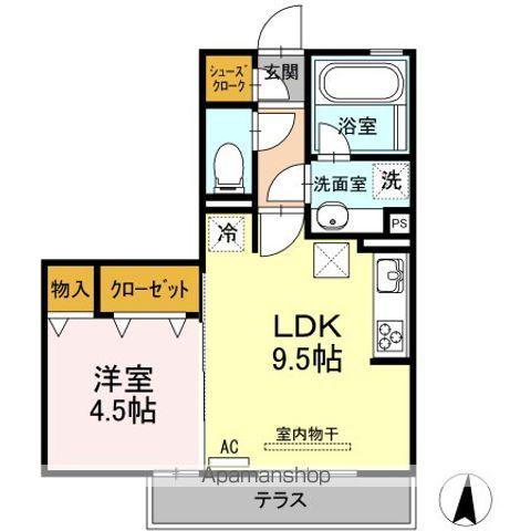 ハーベスト横井(1LDK/1階)の間取り写真