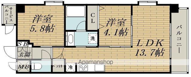 スプランディッド福島ウエスト(2LDK/4階)の間取り写真