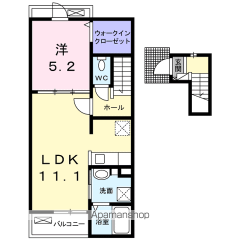 ミニョン ノンブリル川之江B(1LDK/2階)の間取り写真