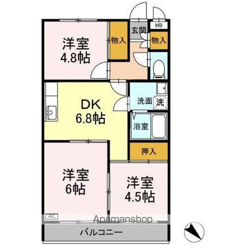 ドゥエル・杉野(3DK/2階)の間取り写真