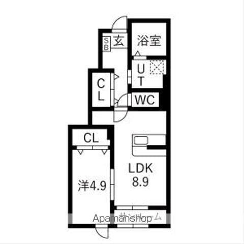 ヴィルヌーヴⅢ(1LDK/1階)の間取り写真