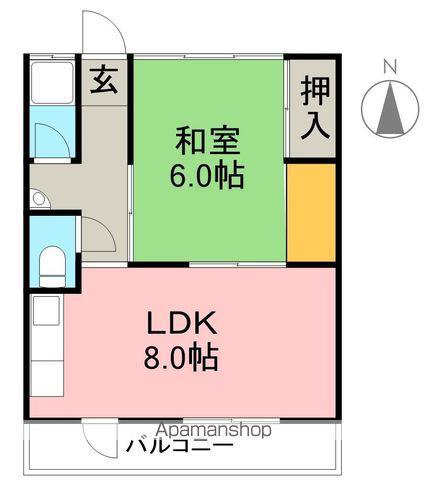 ハイツ高知(1LDK/3階)の間取り写真