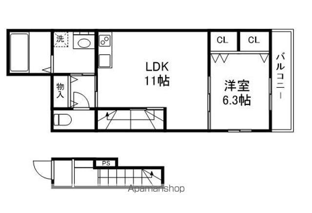 ウエストコミタリア1(1LDK/2階)の間取り写真