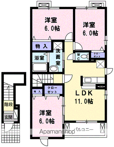 ジュネス(3LDK/2階)の間取り写真