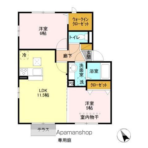 ラ・フォンテ花崎(2LDK/1階)の間取り写真